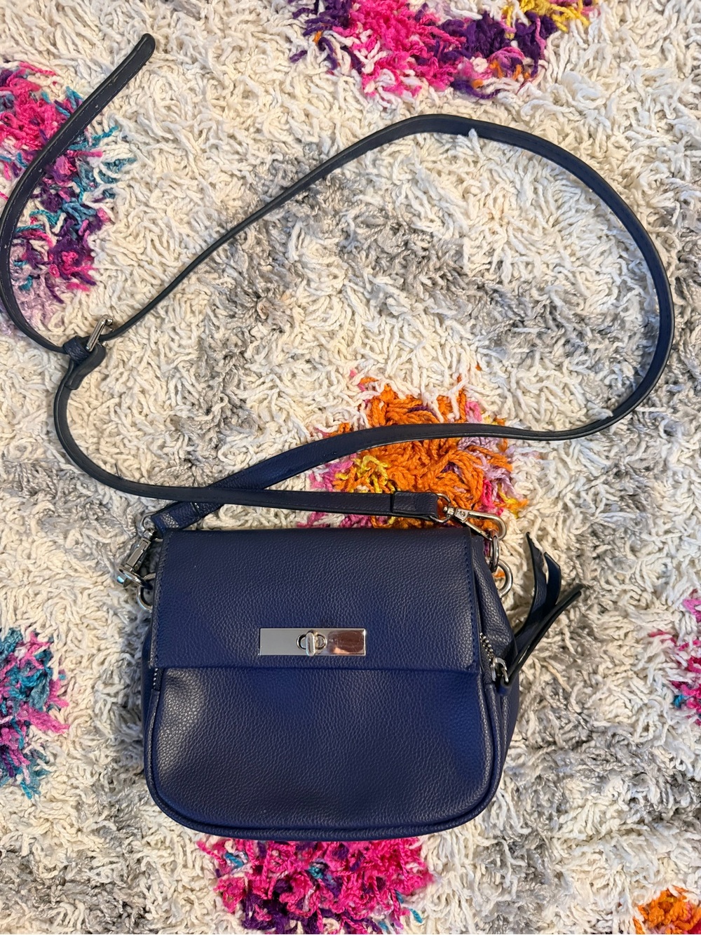 Navy Crossbody Leather Shoulder Bag - Women